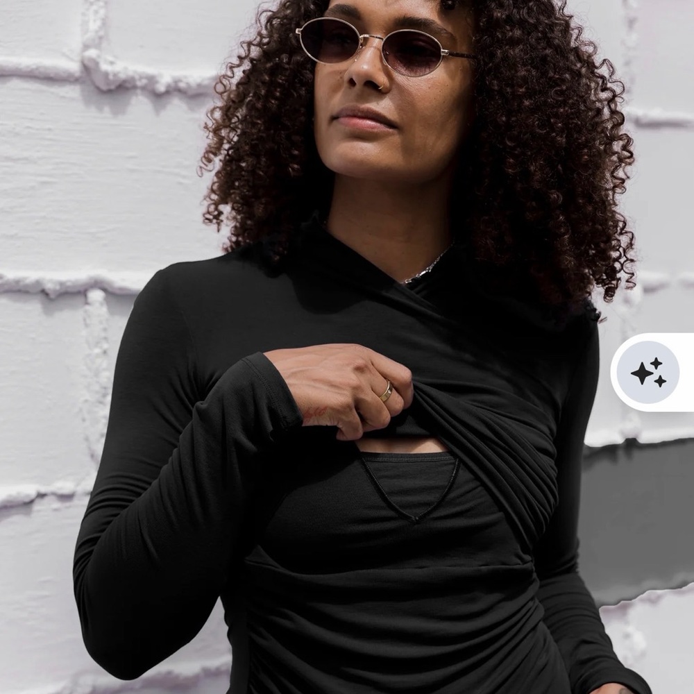 Kindred Bravely Shirred High Neck Nursing Long Sleeve Top Black
